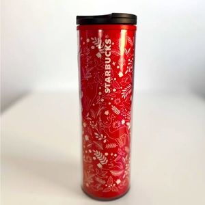 Starbucks Christmas Red White Tumbler Plastic Double Wall 16 Oz Collectible